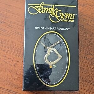 Golden Heart Pendant Necklace With Gem Jewelry Women Ladies Vintage
